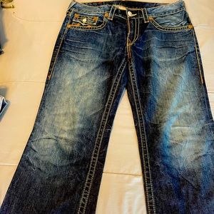 MEN’S TRUE RELIGION DENIM JEANS W/MULTI-COLOR STITCHING 36 WAIST